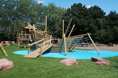 Colourful artificial turf for playgrounds